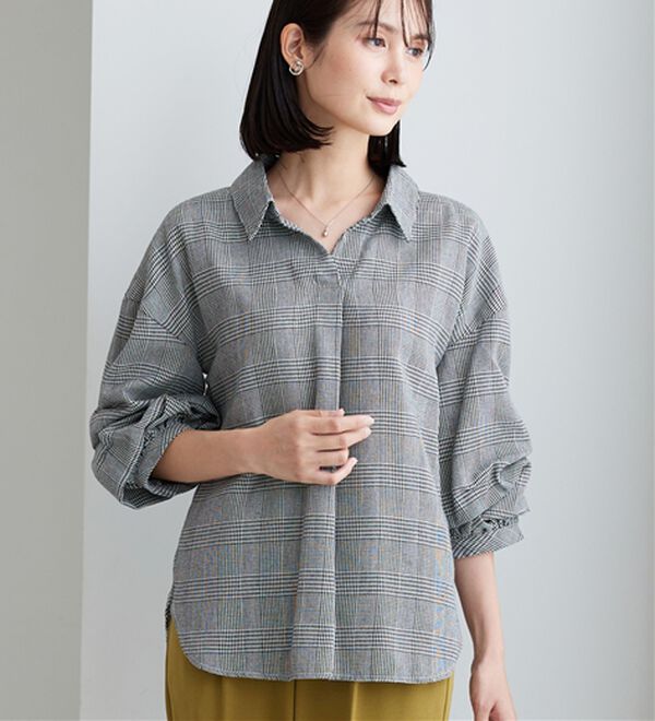 BELLUNA（ベルーナ）の「【新色追加】袖タックデザインスキッパーシャツ（シャツ）」｜詳細画像