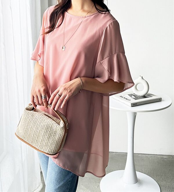 GeeRA（ジーラ）の「【接触冷感】異素材シフォンレイヤードチュニック（チュニック）」｜詳細画像