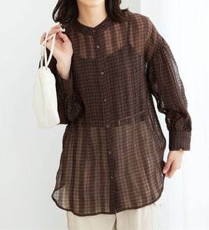 BELLUNA（ベルーナ）の「シアーチェック素材シャツチュニック（チュニック）」｜ダークブラウン