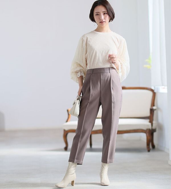 A HAPPY MARILYN（アハッピーマリリン）の「【Ｌ～６Ｌ】Ｒｉｎ 低身長さん高身長さん対応 私サイズで綺麗が叶う 選べる身長別 スラっと美脚ストレッチテーパードパンツ（テーパードパンツ）」｜詳細画像