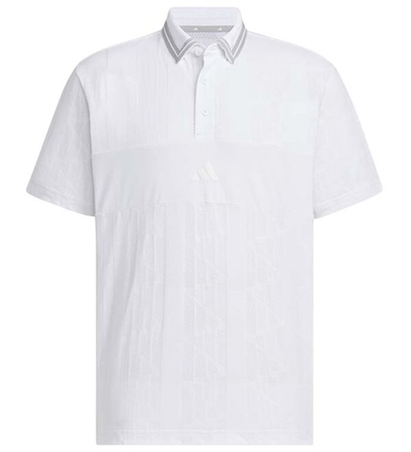 「＜ａｄｉｄａｓ＞ビヨンドザコースジャガードＢＯＳロゴ半袖シャツ（メンズポロシャツ）」｜ホワイト