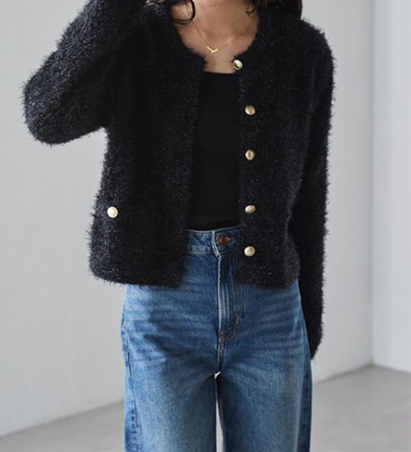 RANAN（ラナン）の「ゴールド調ボタンラメシャギーカーディガン（ニットカーディガン）」｜詳細画像