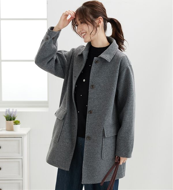 BELLUNA（ベルーナ）の「ウール調ステンカラーコート（ハーフコート）」｜詳細画像