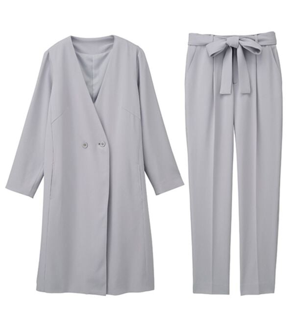2点セット】防シワ！洗える！ロングジャケットセットアップ