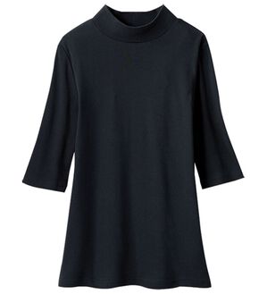 LAVIENNE（ラヴィエンヌ）の「＜カラフルコットン＞綿１００％ハイネックプルオーバー（５分袖）（肌着・インナーウェア）」｜ブラック