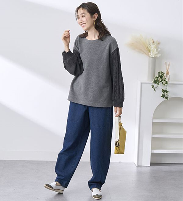 BELLUNA（ベルーナ）の「ケーブルニット使い裏起毛トレーナー（トレーナー・スウェット）」｜詳細画像