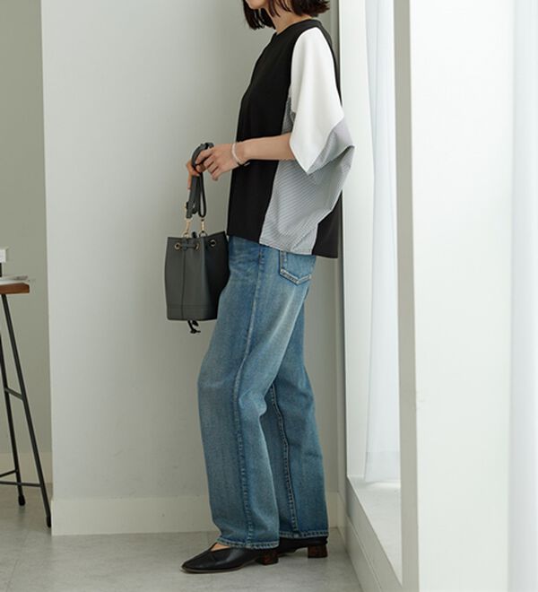 BELLUNA（ベルーナ）の「ストライプ配色切替ドルマンプルオーバー（カットソー）」｜詳細画像