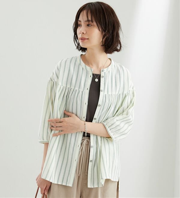 BELLUNA（ベルーナ）の「ダブルガーゼ素材切替デザインブラウス（ブラウス）」｜詳細画像