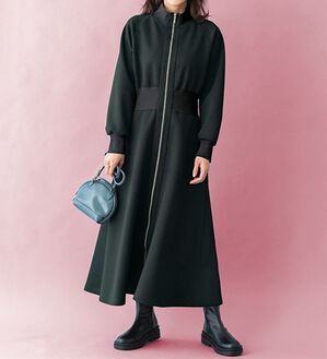 BELLUNA（ベルーナ）の「【ＳＭＡＲＴ　ＥＣＯ　ＪＥＲＳＥＹ】リブ切替ワンピース（ロングワンピース）」｜ブラック