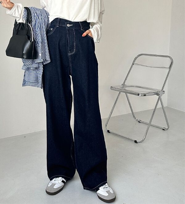 GeeRA（ジーラ）の「美脚見え！２ボタンウエストワイドデニムパンツ（フルレングスパンツ）」｜詳細画像