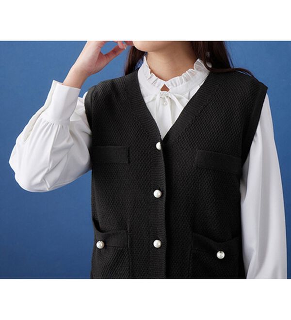 alotta（アロッタ）の「パール調ボタン付ツイード見えニットベスト（ベスト）」｜詳細画像