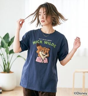 「＜Ｄｉｓｎｅｙ＞【ズートピア・ニック】サガラ刺しゅうＴシャツ（Tシャツ）」｜ネイビー