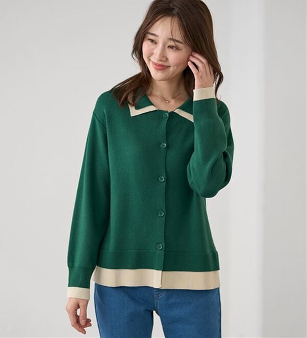 BELLUNA（ベルーナ）の「配色衿デザインニットカーディガン（ニットカーディガン）」｜詳細画像