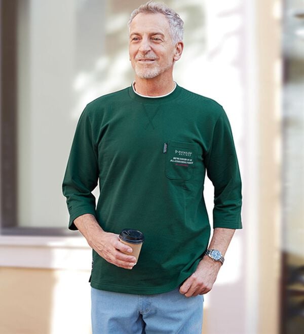 「＜ダンロップ・リファインド＞ゆったり７分袖ライトトレーナー（メンズトレーナー）」｜詳細画像