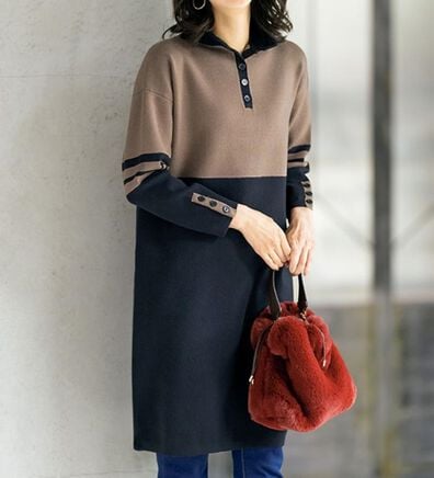 ルフラン（ルフラン）の「配色切替ロング丈ニットチュニック＜ミリッサ＞（ニットワンピース）」