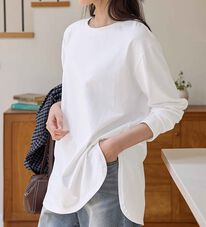 CHAN ME（チャンミ）の「綿１００％ラウンドヘムオーバーサイズＴシャツ（Tシャツ）」