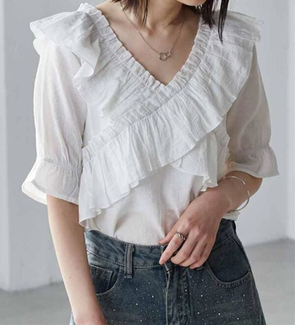 RANAN（ラナン）の「オフショルフリルブラウス（ブラウス）」｜ホワイト