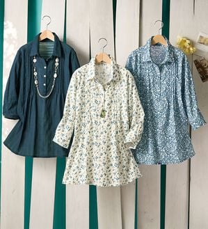 ルフラン（ルフラン）の「【３色組】綿１００％ドビー織花柄ブラウス（チュニック）」｜詳細画像