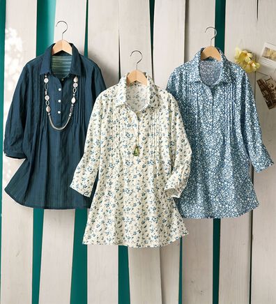 ルフラン（ルフラン）の「【３色組】綿１００％ドビー織花柄ブラウス（チュニック）」