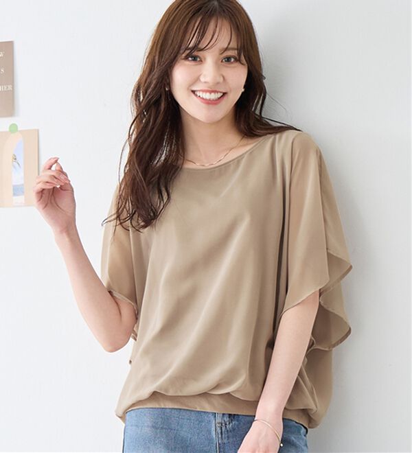 alotta（アロッタ）の「【接触冷感】カットソー裏地付ドルマンブラウス（ブラウス）」｜グレージュ