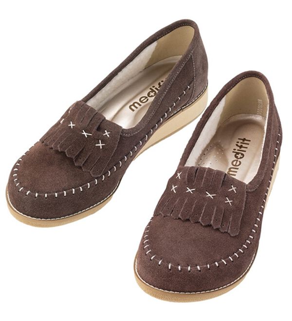ルフラン（ルフラン）の「外反母趾対応＜メディフィット＞５Ｅあったかボアモカシンシューズ（パンプス）」｜ブラウン