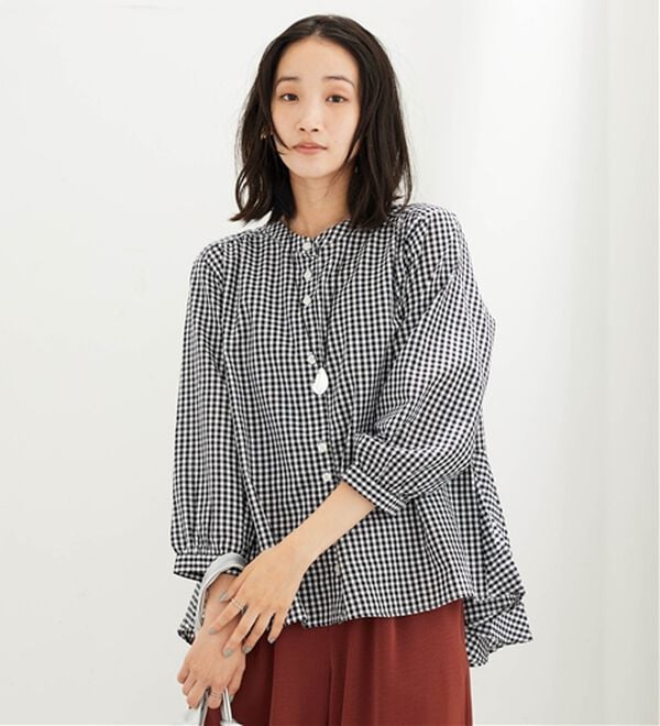 BELLUNA（ベルーナ）の「フランス綾ペプラムデザインチュニック（チュニック）」｜ギンガムチェック