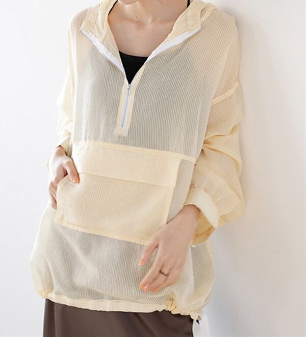GeeRA（ジーラ）の「シアー素材ストライプアノラックパーカー（パーカー）」｜イエロー