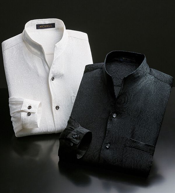 「日本製　ちりめんジャカードスタンドシャツ（メンズシャツ）」｜詳細画像