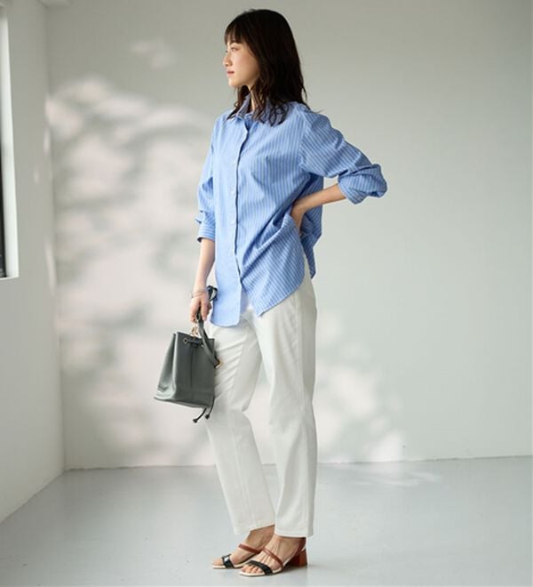 BELLUNA（ベルーナ）の「サラリ速乾！綿サテンストレッチカラーパンツ（フルレングスパンツ）」｜詳細画像