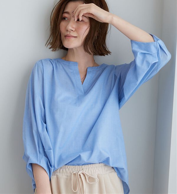 BELLUNA（ベルーナ）の「杢調素材袖タックデザインブラウス（ブラウス）」｜詳細画像