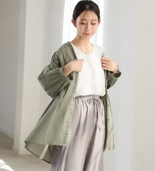 A HAPPY MARILYN（アハッピーマリリン）の「【Ｌ～６Ｌ】【風通るプレミアム】綿・楊柳七分袖はしごレースブラウス（ブラウス）」｜詳細画像