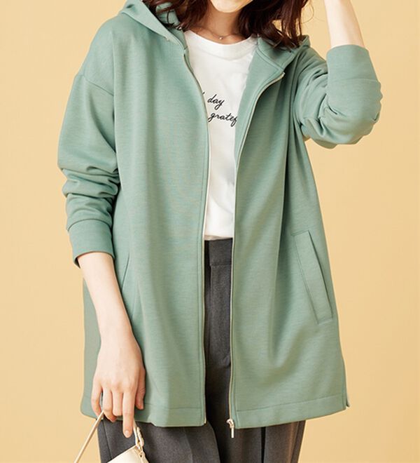 BELLUNA（ベルーナ）の「フードデザインとろみ素材ジップアップパーカー（パーカー）」｜詳細画像