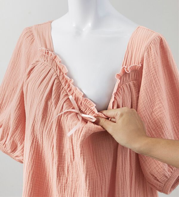 YU'NOW（ユナウ）の「【カップ付】Ｗガーゼの湯上りワンピース（パジャマ・ルームウェア）」｜詳細画像