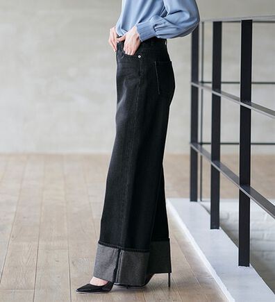RANAN（ラナン）の「ロールアップ仕様デニムワイドパンツ（ワイドパンツ・ガウチョ）」