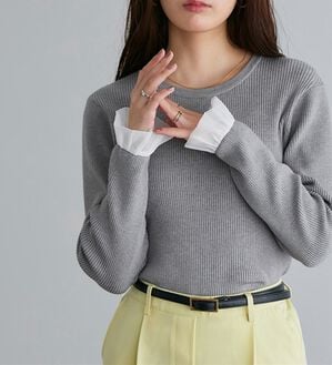Pierrot（ピエロ）の「選べる袖デザインリブニット（ニット・セーター）」｜杢グレー