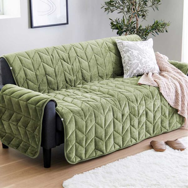 iellio（イエリオ）の「あったかふわふわボリュームソファカバー＜吸湿発熱・フランネル素材＞（ソファーカバー）」｜グリーン