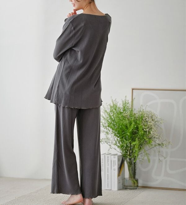 YU'NOW（ユナウ）の「【３点セット】カップ付ワッフルキャミソールルームウェアセット（パジャマ・ルームウェア）」｜詳細画像