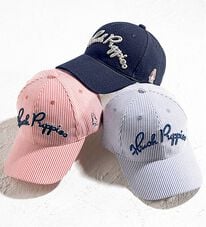 「＜ハッシュパピー＞爽やかシアサッカー素材ロゴキャップ（メンズ帽子）」