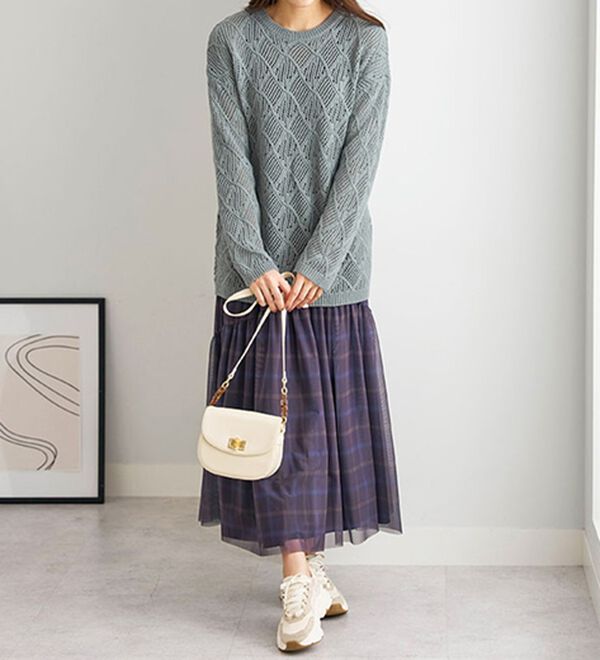 BELLUNA（ベルーナ）の「リーフ柄透かし編ニットチュニック（チュニック）」｜詳細画像