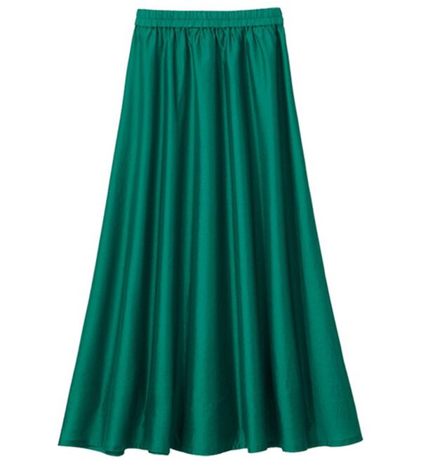 VINNO（ヴィノ）の「シャイニーローンマキシスカート（ロングスカート）」｜グリーン