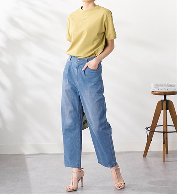 BELLUNA（ベルーナ）の「ひんやり冷感！カーブシルエットデニムパンツ（ワイドパンツ・ガウチョ）」｜詳細画像