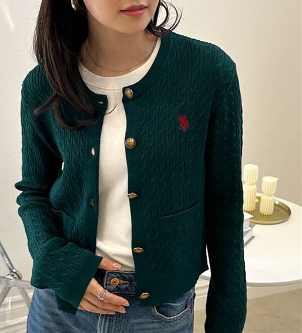 RANAN（ラナン）の「＜Ｕ．Ｓ．Ｐ＞ゴールド調ボタン刺繍ケーブルカーディガン（ニット・セーター）」｜詳細画像