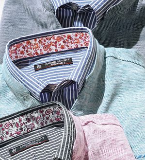 「＜コムルヴァン・オム＞リネンブレンド大人のダブル衿ポロ（メンズポロシャツ）」｜グリーン