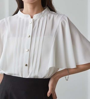 RANAN（ラナン）の「【新色追加】ひんやり！ピンタックフレアー袖ブラウス（ブラウス）」｜ホワイト