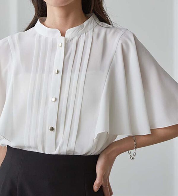 RANAN（ラナン）の「【新色追加】ひんやり！ピンタックフレアー袖ブラウス（ブラウス）」｜ホワイト