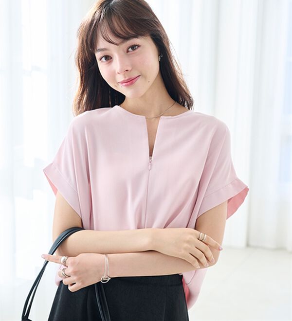 RANAN（ラナン）の「【汗シミ防止】ひんやり&防シワ前後2WAYハーフジップブラウス（ブラウス）」｜詳細画像