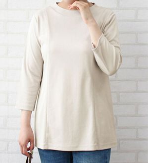 BELLUNA（ベルーナ）の「綿１００％切替デザイン大人顔プルオーバー（チュニック）」｜トープ