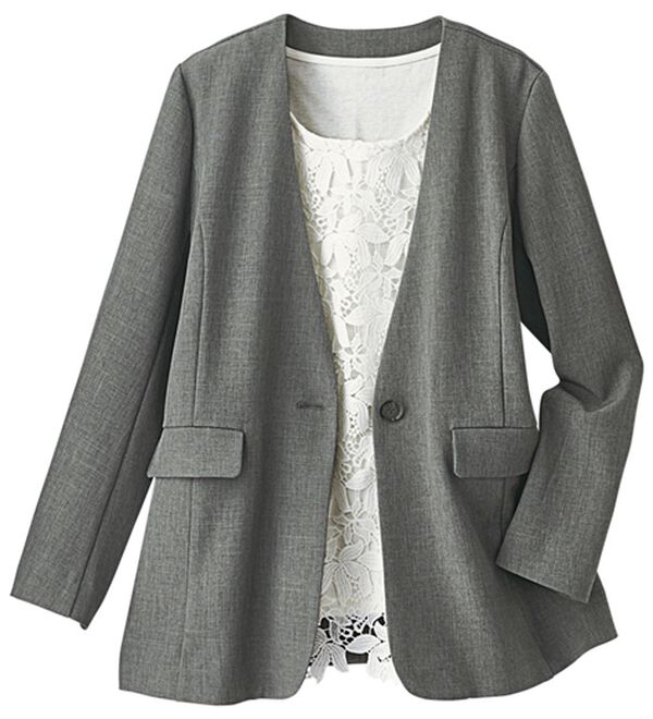 BELLUNA（ベルーナ）の「＜楽スタフィット＞ノーカラージャケット（ノーカラージャケット）」｜詳細画像