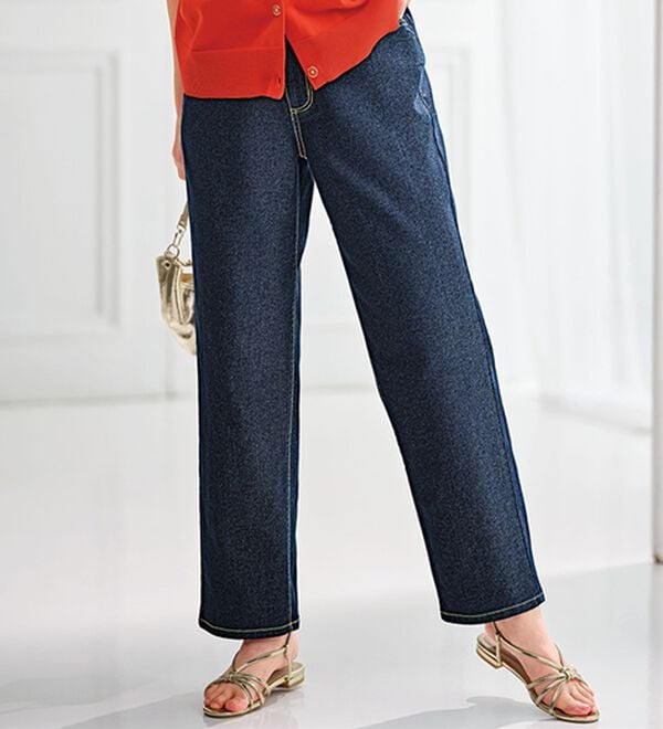 BELLUNA（ベルーナ）の「太すぎなくて「ちょうどいい！」ワイドストレートパンツ（フルレングスパンツ）」｜インディゴ