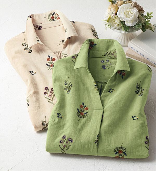 ルフラン（ルフラン）の「【２色組】変化織刺しゅうブラウス＜リチュル＞（ブラウス）」｜2色組